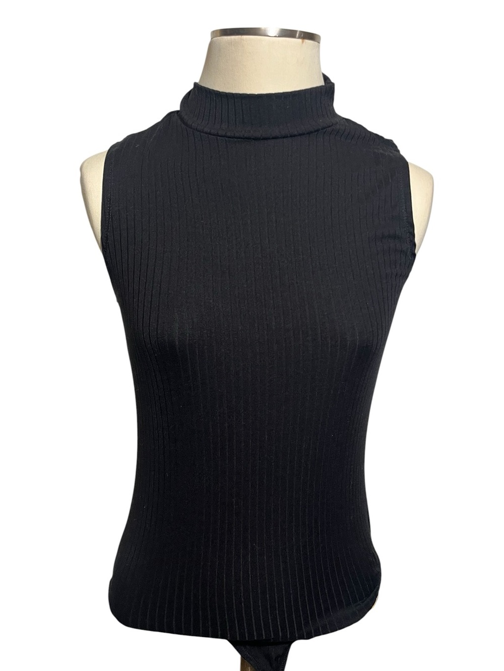 eye candy Black Ribbed Sleeveless Mock Neck bodysuit
